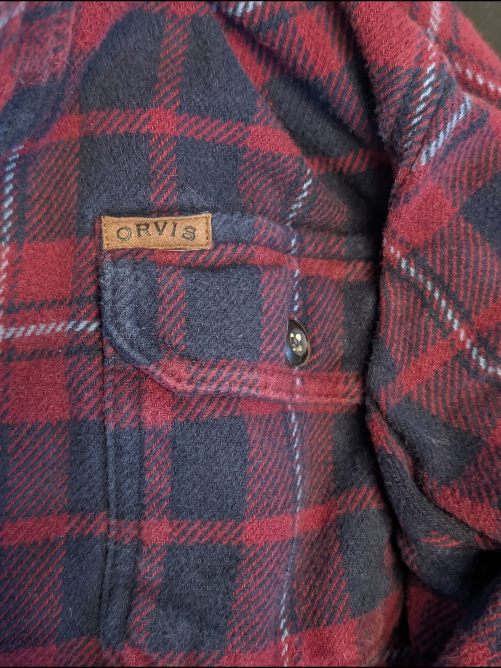 Orvis Heavyweight Plaid Flannel Shirt Jacket With Pockets Men's Large Red - Picture 3 of 7
